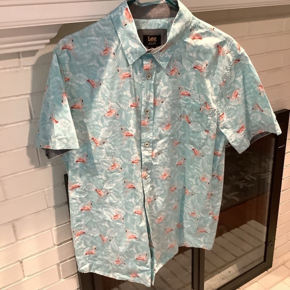 Lee Other - Men’s Lee Flamingo Hawaiian Button Up Shirt Sz Large